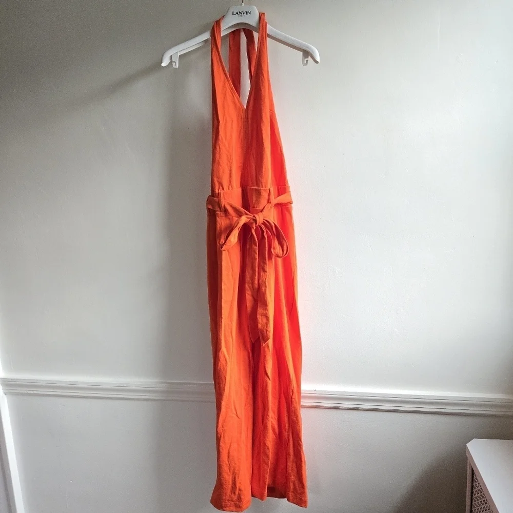 New Free People Beach Randi Halter 100% Cotton Tangerine Tango Dress Medium - Picture 4 of 8